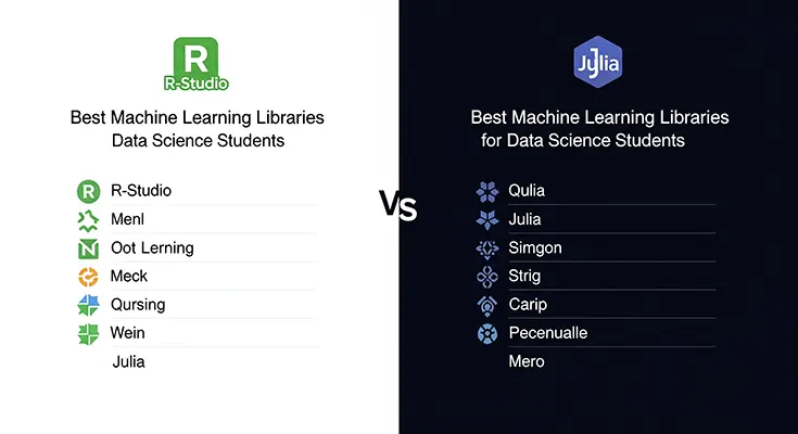 Best machine learning libraries for data science students using R and Julia.